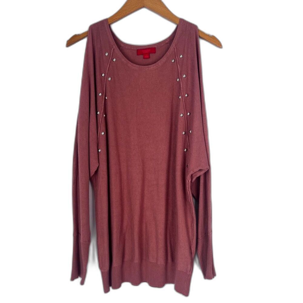 Jennifer Lopez Blush Pink Long Sleeve Open Shoulder Studded Sweater Size XL